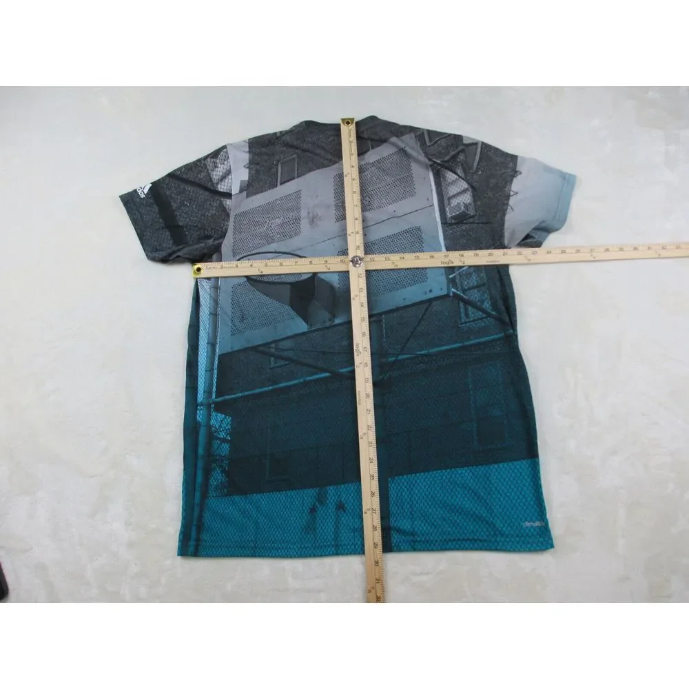 Adidas Shirt Mens Large Blue Lightweight Basketball‎ AOP Climalite Gym Workout*